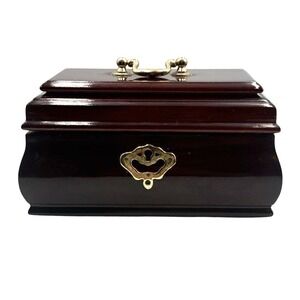 Vintage Bombay Company Cherry Wood 1990 Korean Trinket Jewelry Box with Metal